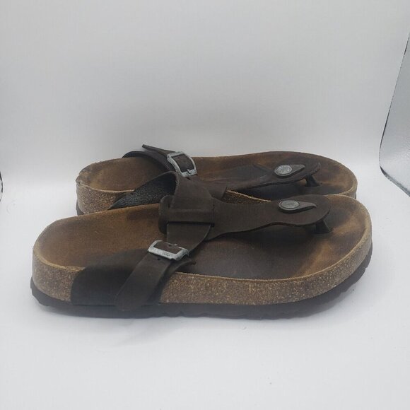 Betula Birkenstock Gizeh Thong Sandals Sz 6 Leather Suede Casual Cork Footbed - Picture 5 of 8